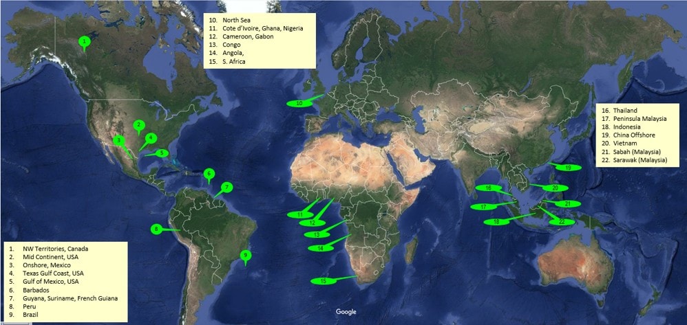 World map showing BXM global project locations